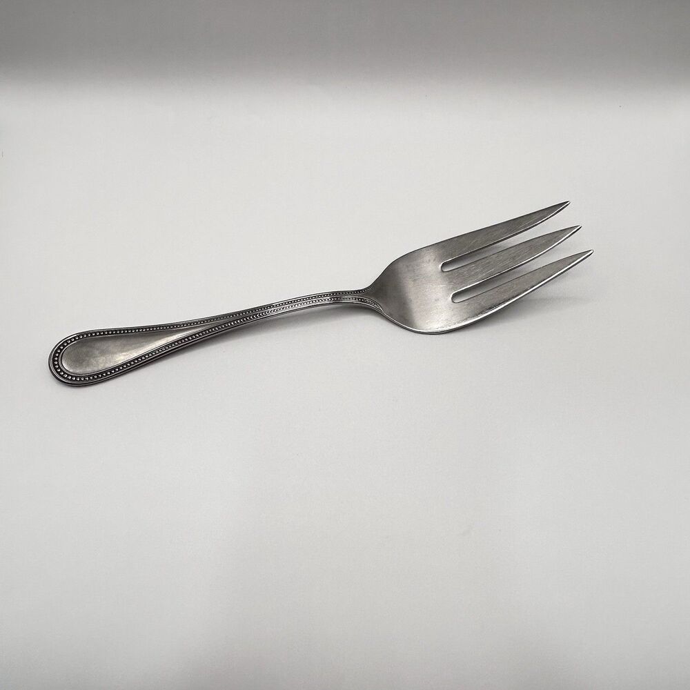 Towle Beaded Antique 18/8 Stainless Meat Serving Fork Germany  9.5" Long Vtg